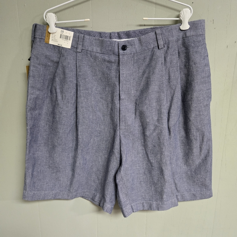 Roundtree & Yorke Mens Blue Shorts Size 38 Linen/Cotton Blend NWT